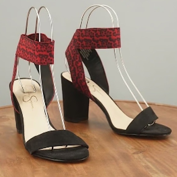 Jessica Simpson Black/Red Multi Sinista High Heel Sandal ankle straps women 8.5 - Picture 4 of 9